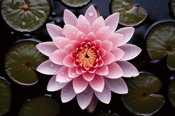 Top view of pinl water lilly in pond. KI generiert, generiert AI generated