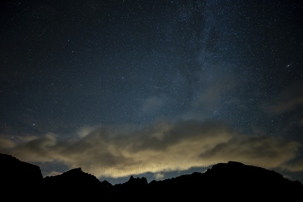 Milky Way and starry sky with Montafon mountains, Tschagguns, Rätikon, Montafon, Vorarlberg,