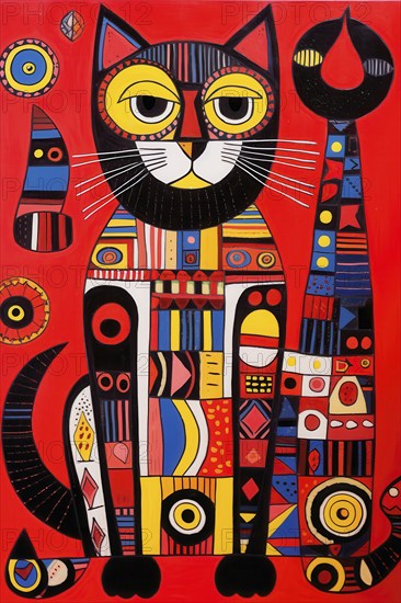 Imaginary cat in fantasy multicolored style, AI Generated