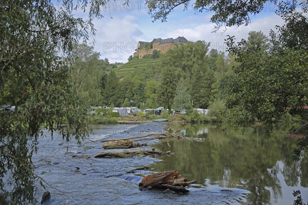 River Nahe with Ebernburg Castle, campsite, Bad Münster am Stein-Ebernburg, Bad Kreuznach,
