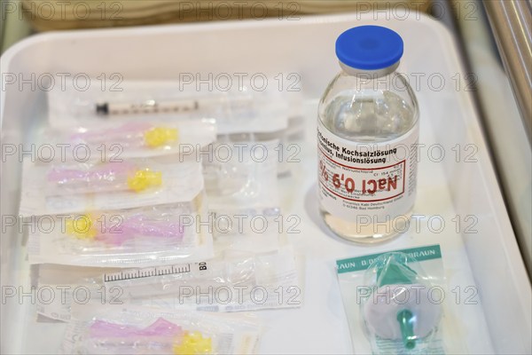 Vaccination booth, medical equipment, during the test run in the vaccination centre for corona