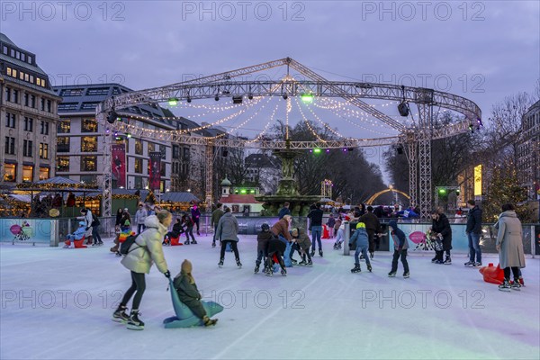 Ice rink Kö on Ice, at the northern end of Königsallee, Christmas market, t in Düsseldorf, North