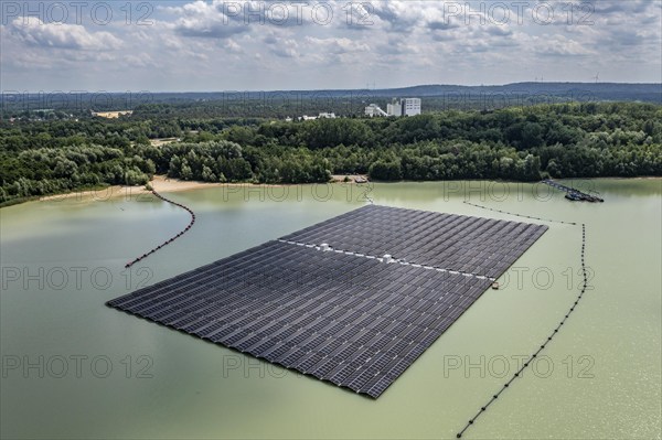 Germany's largest floating solar power plant on the Silbersee III, a quarry pond no longer used for