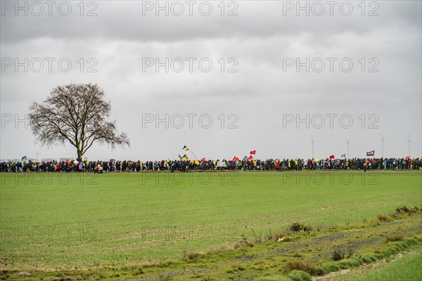 Demonstration against the demolition of the lignite village of Lützerath, from the village of