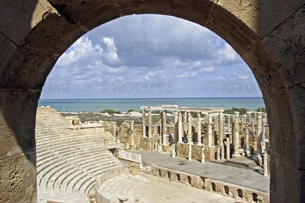 Ruins of Roman theater at Leptis Magna, Lectis Magna, Lepcis Magna in Khoms, Al Khums near Tripoli,