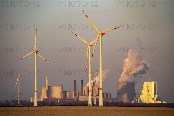 Wind power plants, wind farm, Neurath lignite-fired power plant, Rhenish lignite mining area