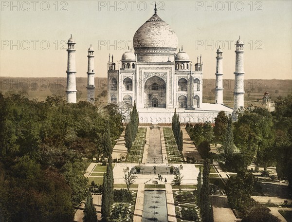 Agra. Taj Mahal, India, digitally restored reproduction from a 19th century original, record date