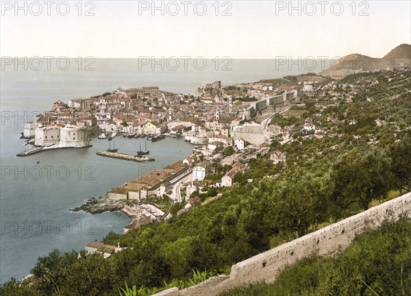 Ragusa, now Dubrovnik, from the East, Dalmatia, Croatia, Austro-Hungary, digitally restored