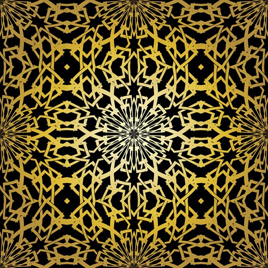 Geometric gold lace seamless pattern. Arabic tile lattice vector background.