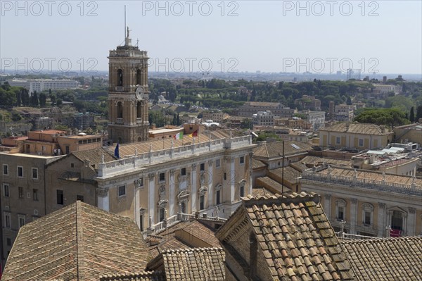 View from Monumento Vittorio Emanuele II, view to Torre della Patarina and Palazzo Senatorio, Rome,