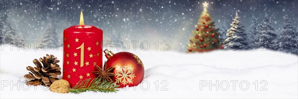First 1st Advent with candle Christmas Christmas card for Christmas time Banner with text free