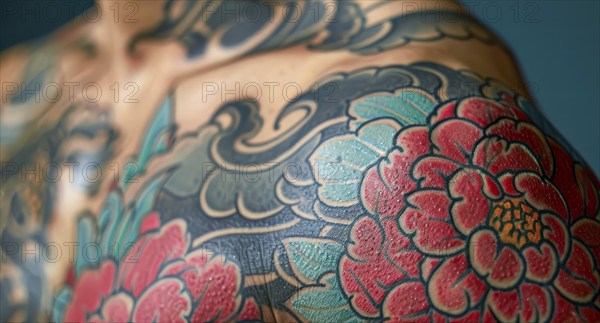 A person covered with a tattoo all over his body, AI generated