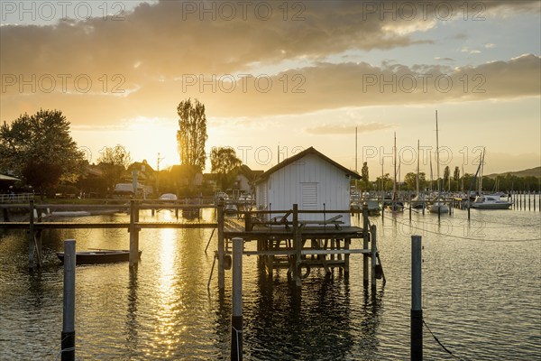 Harbour, sunset, Bodman, Lake Constance, Constance County, Baden-Württemberg, Germany, Europe