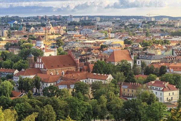 Evening panorama of the city. The historic center of Vilnius
