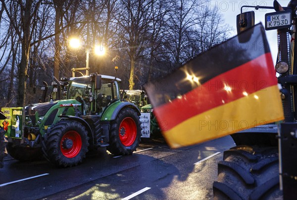 Thousands of farmers demonstrate with their tractors against the planned cancellation of the