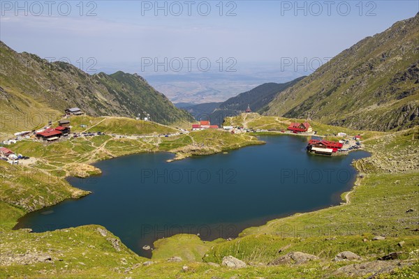 Romania: Lake Balea (Romanian: Balea Lac) from above. The lake is located at the summit of the