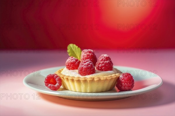 Raspberry fruit tartlet on plate. KI generiert, generiert AI generated