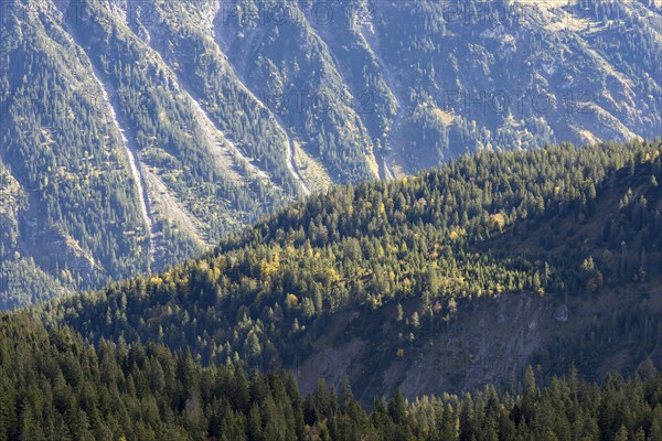 Autumn in the Allgäu, mountain panorama from Fellhorn to Stillachtal, Allgäu Alps, Allgäu, Bavaria,