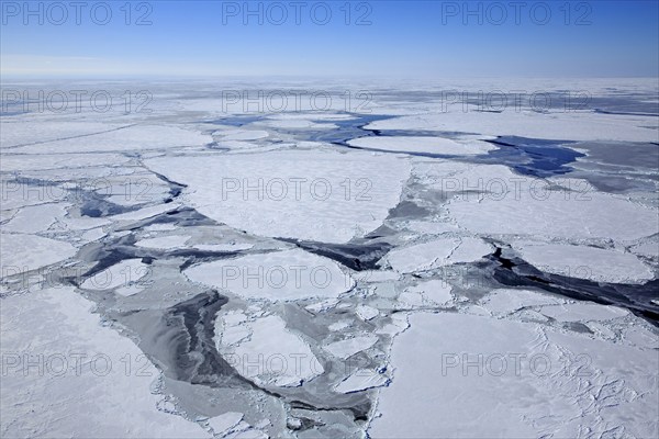 Pack ice, aerial view, in winter, Magdalen Islands, St. Lawrence Gulf, Quebec, Canada, North