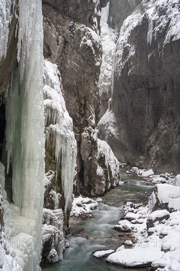 Icicle in a gorge, gorge, winter, ice, snow, river, Partnachklamm, Garmisch-Partenkirchen, Upper