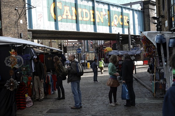 Camden Lock painted railway bridge, London