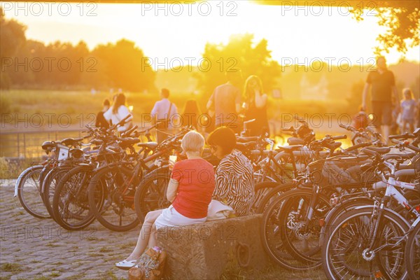 Summer evening at the Blue Wonder on the Elbe, Dresden Loschwitz, Dresden, Saxony, Germany, Europe