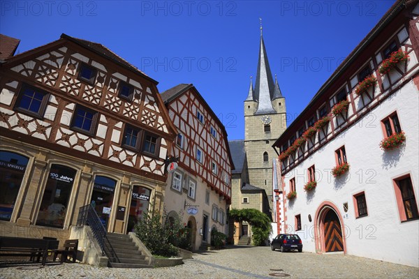 Upper market square and St Michael's Church in Zeil am Main, Hassberge district, Lower Franconia,