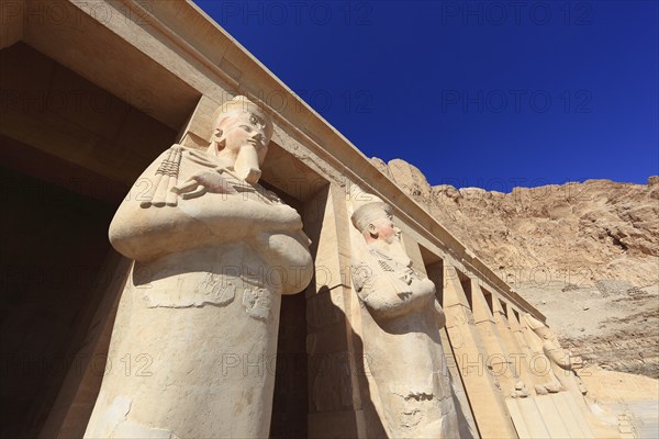 Part of the temple complex, statues of Hatshepsut at the mortuary temple of Hatshepsut, Hatshepsut