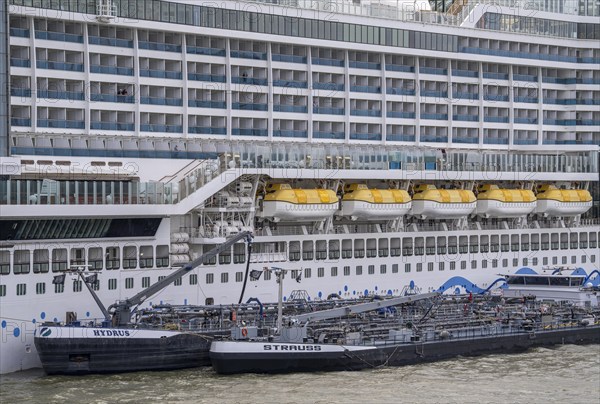 The cruise ship AIDA Prima is refuelled, moored at the Cruise Terminal Rotterdam, Netherlands