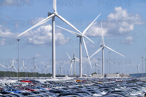 Storage area for new cars in the port of Vlissingen-Oost, vehicles are temporarily stored on over