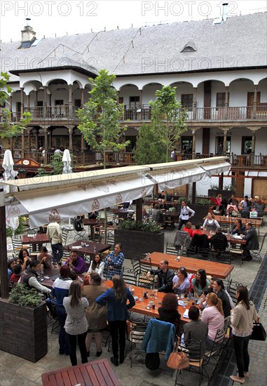 Bucharest, city centre, building, courtyard of the Hanul lui Manuc now houses restaurants, former