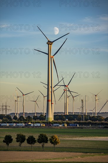 Wind farm near Bad Wünnenberg, Ostwestfalen Lippe, along the A44 motorway, North Rhine-Westphalia,