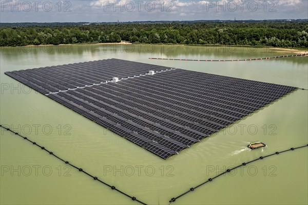 Germany's largest floating solar power plant on the Silbersee III, a quarry pond no longer used for