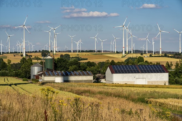 Wind farm near the East Westphalian town of Energiestadt Lichtenau, agricultural business with