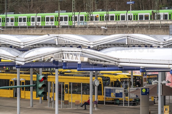 Ruhrbahn trams, at Essen-Steele S-Bahn station, interface between rail transport, Nordwestbahn and