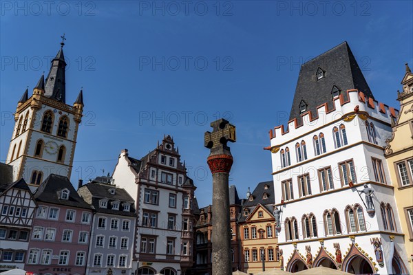 Houses, skyline on the main market square in the city centre of Trier, Rhineland-Palatinate,
