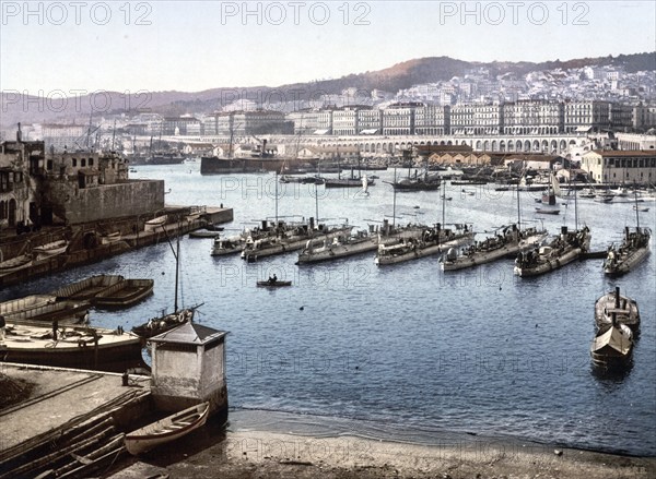 View of the harbour from the Admiralty, Algiers, Algeria, ca 1890, Historic, digitally restored