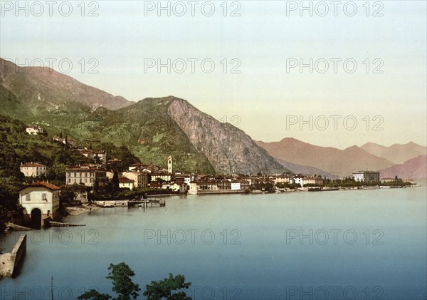 Menaggio, General view, Lake Como, Italy, Historical, digitally restored reproduction from a 19th