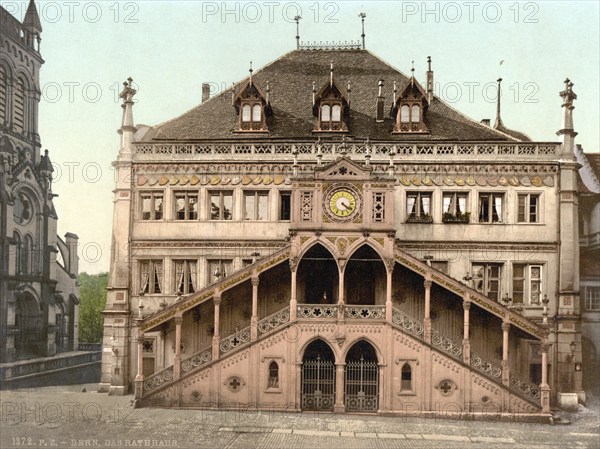 Das Rathaus, Bern, Schweiz, Historic, digitally restored reproduction from a 19th century original,