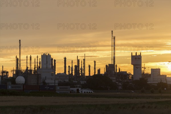 BASF, Lugwigshafen on the Rhine, industrial area, dusk, Mannheim, Baden-Württemberg, Germany,