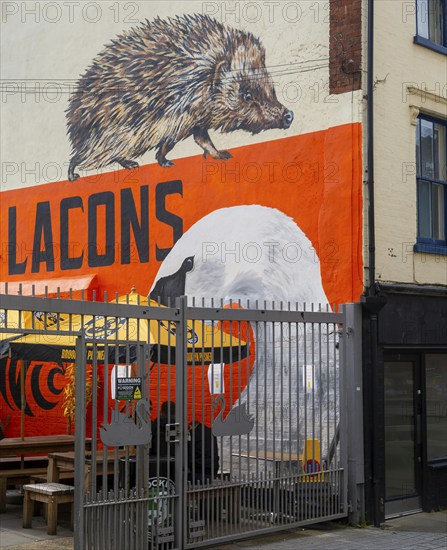 Lacons brewery wall painting at the Swan and Hedgehog pub in town centre, Ipswich, Suffolk,