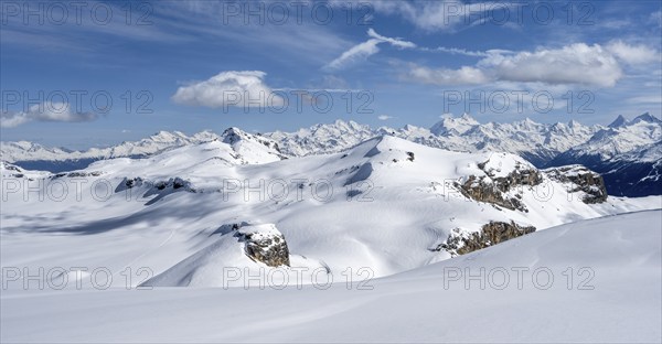 Mountain landscape with snow, view from the summit Wisshore to the Pointe de la Plaine Morte,