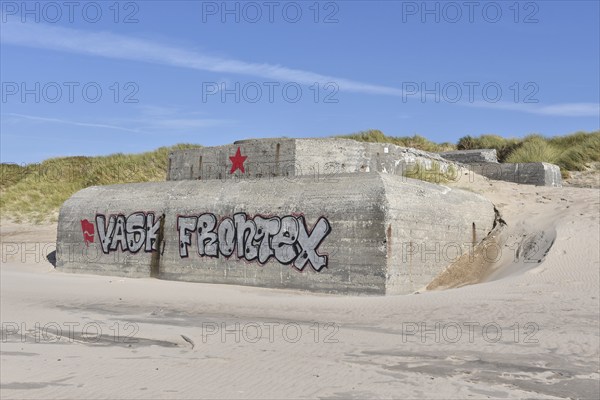 Bunker, Botonbunker of the Atlantic Wall in Denmark on the beach of Jutland