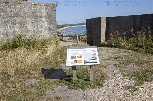 Second world war information panel by defensive structures at Fort Henry, Studland Bay, Swanage,