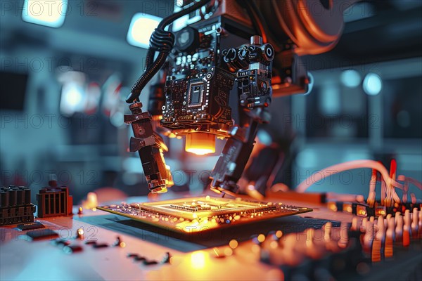Futuristic Android robot holding advanced processor chip, a concept of big data and AI, AI