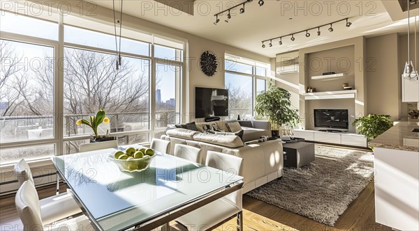 Condo apartment interior in upscale neighborhood, AI generated