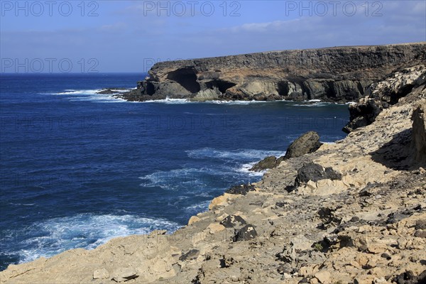 Headland with caves being eroded by waves, Ajuy, Fuerteventura, Canary Islands, Spain, Europe