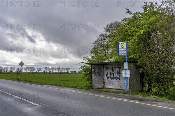 Bus shelter, bus stop, local transport in the countryside, near Breckerfeld, Sonnenschein stop, on