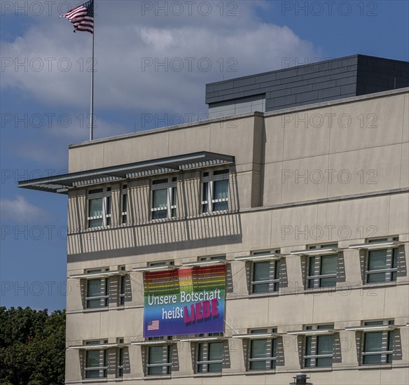 Banner with slogan, American Embassy at the Brandenburg Tor, Berlin, Germany, Europe