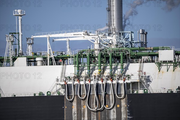 EemsEnergyTerminal, floating LNG terminal in the seaport of Eemshaven, tankers bring liquefied